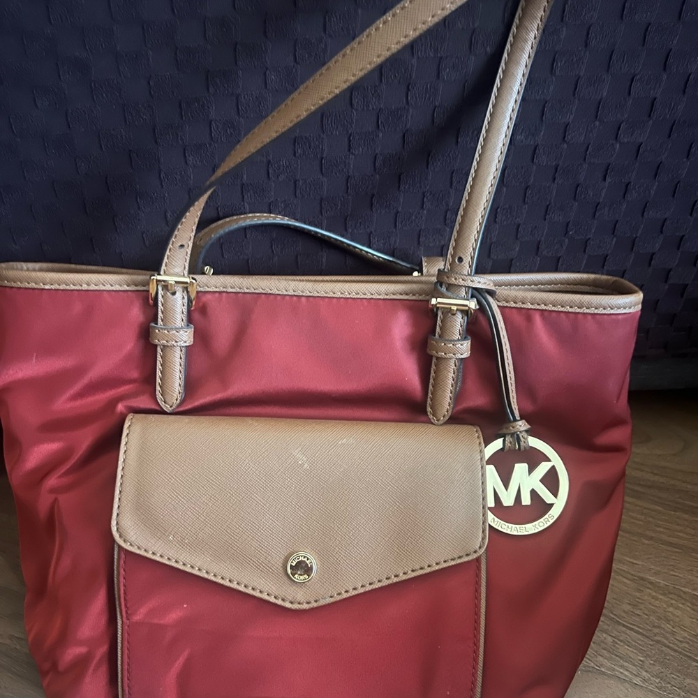 Michael Kors Burgundy and Brown Tote Bag